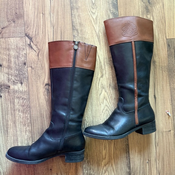 Franco Sarto Canyon Riding Boots in Black and Acorn Leather size 10 Wide Calf - Picture 14 of 16